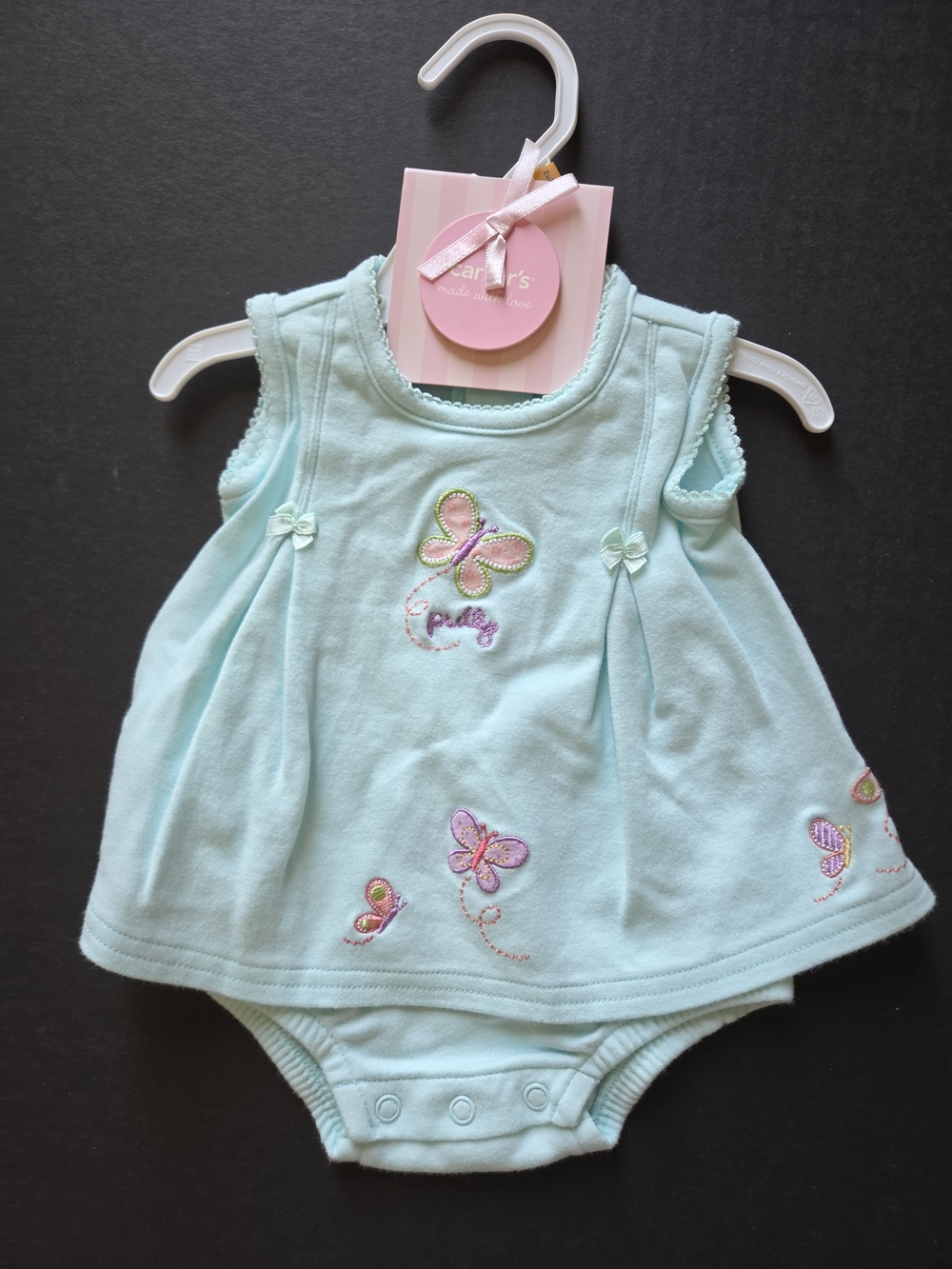 VTG Carter's Y2K Pastel Green Butterfly Creeper Bubble Dress Romper NB NWT